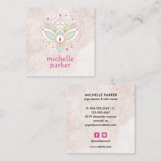 LOTUS BLOEM MET STERREN BOHO Yoga Holistic Coach Vierkante Visitekaartje (Voorkant / Achterkant)