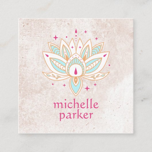 LOTUS BLOEM MET STERREN BOHO Yoga Holistic Coach Vierkante Visitekaartje (Voorkant)