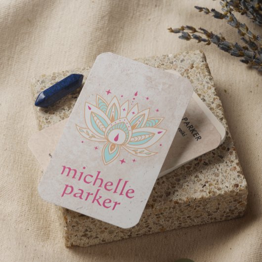 LOTUS BLOEM MET STERREN BOHO Yoga Holistic Coach Visitekaartje