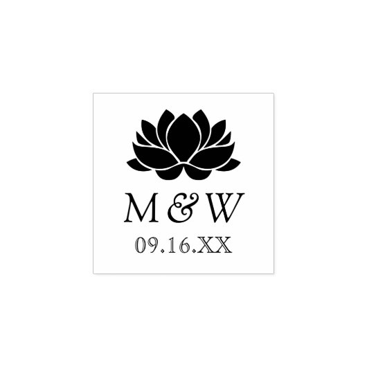 Lotus Bloem Monogram Bruiloft Rubberstempel (Afrduk)