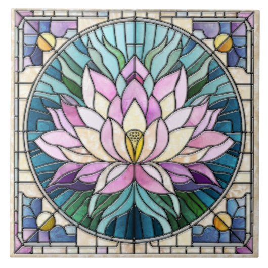 Lotus Bloem Mozaïek Kunst Tegeltje (Voorkant)