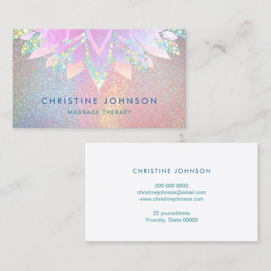 Lotus bloem op pastel kleuren glitter visitekaartje (Voorkant / Achterkant)