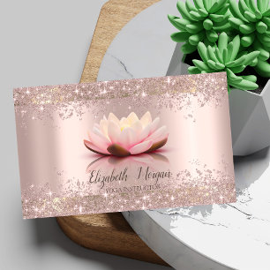Lotus Bloem Roze Goud Glitter Stof Yoga Visitekaartje