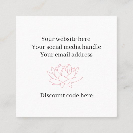 Lotus bloem sieraden juwelier logo kortingscode vierkante visitekaartje (Achterkant)
