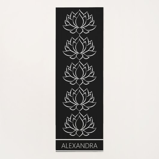 Lotus Bloem Symbool Zwart Wit Naam Gepersonaliseer Yogamat (Achterkant)