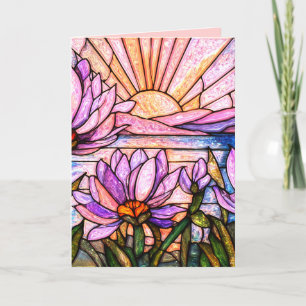 Lotus Bloem Waterlelie Roze Paars Oranje Zonsonder Kaart