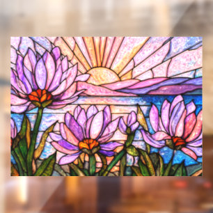 Lotus Bloem Waterlelie Roze Paars Oranje Zonsonder Raamsticker