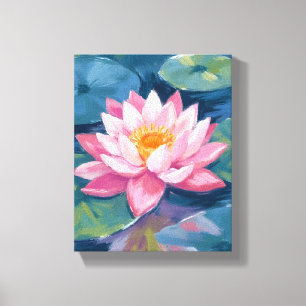 Lotus Bloem Waterlelieblad Aquarel Canvas Afdruk