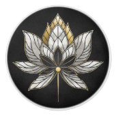 Lotus Bloem - Zwart, Parel en Goud Keramische Knop (Voorkant)