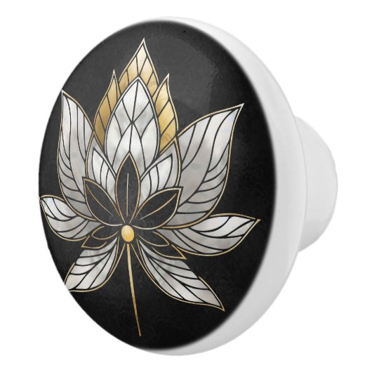 Lotus Bloem - Zwart, Parel en Goud Keramische Knop (Rechts)