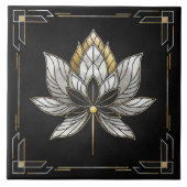 Lotus Bloem - Zwart, Parel en Goud Tegeltje (Voorkant)