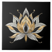 Lotus Bloem - Zwart, Parel en Goud Tegeltje (Voorkant)