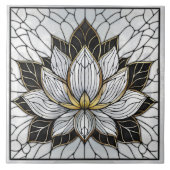 Lotus Bloem - Zwart, Parel en Goud Tegeltje (Voorkant)