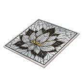 Lotus Bloem - Zwart, Parel en Goud Tegeltje (Zijkant)