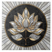 Lotus Bloem - Zwart, Parel en Goud Tegeltje (Voorkant)