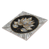 Lotus Bloem - Zwart, Parel en Goud Tegeltje (Zijkant)