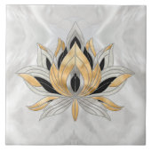 Lotus Bloem - Zwart, Parel en Goud Tegeltje (Voorkant)