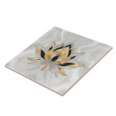 Lotus Bloem - Zwart, Parel en Goud Tegeltje (Zijkant)