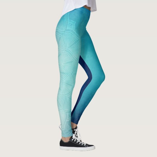Lotus Bloemen Blauw Groen Yoga Leggings (Rechts)