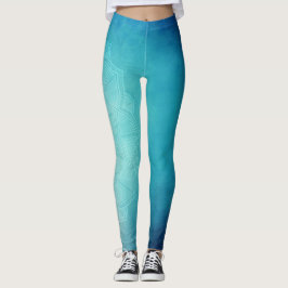 Lotus Bloemen Blauw Groen Yoga Leggings