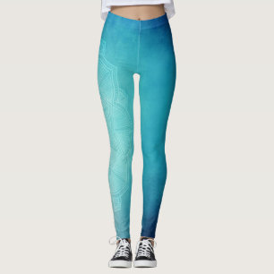 Lotus Bloemen Blauw Groen Yoga Leggings