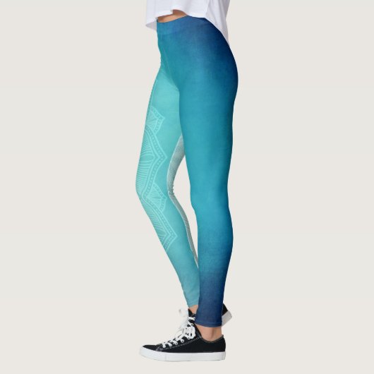Lotus Bloemen Blauw Groen Yoga Leggings (Links)