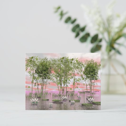 Lotus bloemen en bamboe - 3D rendering Briefkaart (Staand voorkant)