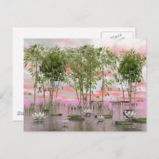 Lotus bloemen en bamboe - 3D rendering Briefkaart (Voorkant / Achterkant)
