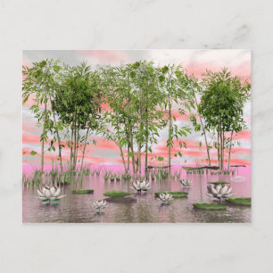 Lotus bloemen en bamboe - 3D rendering Briefkaart