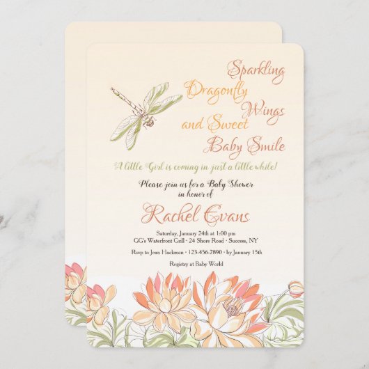 Lotus Bloemen en Dragonfly uitnodiging (Voorkant / Achterkant)