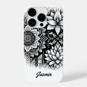 Lotus Bloemen en Mandala's in zwart en wit Case-Mate iPhone 14 Pro Hoesje