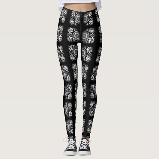 Lotus Bloemen en Mandala's in zwart en wit Leggings (Voorkant)