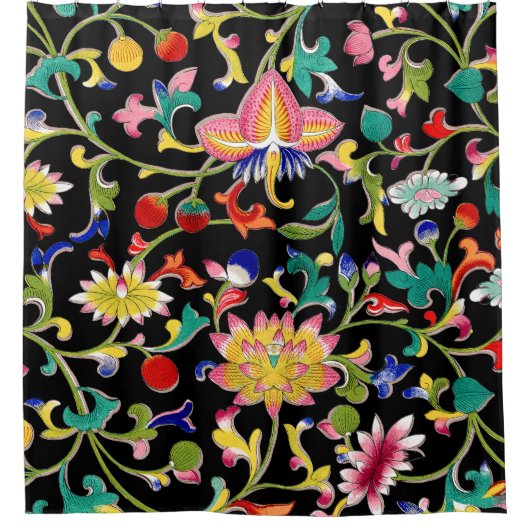 Lotus bloemen en wijnstokken douchegordijn (Voorkant)