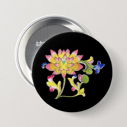Lotus bloemen en wijnstokken ronde button 7,6 cm (Voorkant /achterkant)