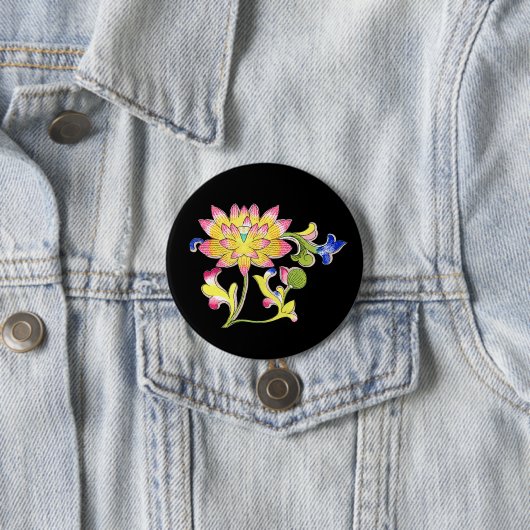 Lotus bloemen en wijnstokken ronde button 7,6 cm (In situ)