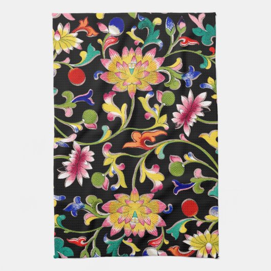 Lotus bloemen en wijnstokken theedoek (Verticaal)