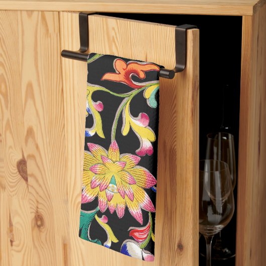 Lotus bloemen en wijnstokken theedoek (Derde Gevouwen)