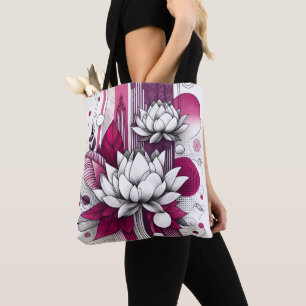 Lotus bloemen in Magenta zwart en wit Tote Bag
