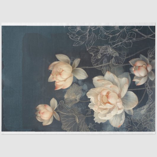 Lotus Bloemen & middernachtblauw, Gemengde Media-e Tissuepapier (Voorkant)