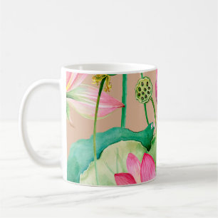 lotus bloemen naadloos patroon. waterverf botanisc koffiemok