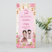 Lotus bloemen schattige bruidskoppel Indische brui Kaart (Staand voorkant)