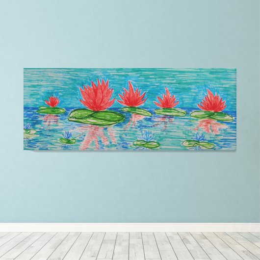 Lotus bloemen Tekening Single Canvas Afdruk (Insitu (Houten vloer))