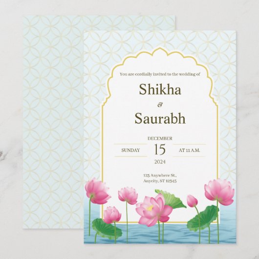 Lotus Bloemen Traditionele Huwelijksuitnodiging Kaart (Voorkant / Achterkant)