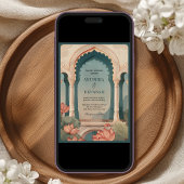  Lotus Bloemenboog Indische QR Code Huwelijk Kaart