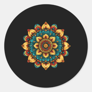 Lotus Bloemige Mandala Heilige Geometrie Patroon  Ronde Sticker