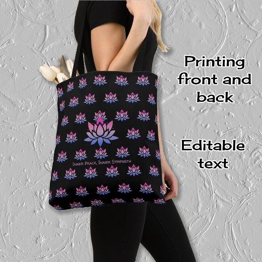 Lotus bloempatroon en aangepaste tekst tote bag