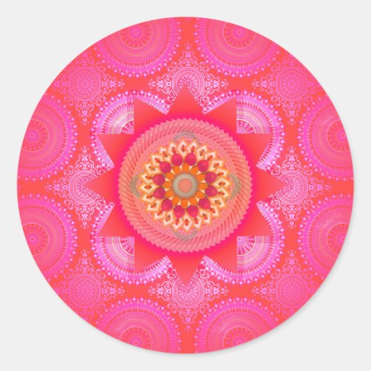 Lotus Bloom PInk Mandala Ronde Sticker (Voorkant)