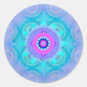Lotus Bloom Turquoise Mandala Ronde Sticker