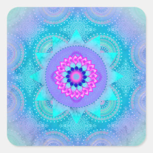Lotus Bloom Turquoise Mandala Vierkante Sticker