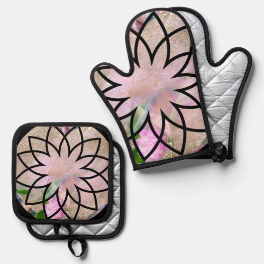 Lotus Blossom Bloemen Trivet en Pot Holder Set (Voorkant / Achterkant)